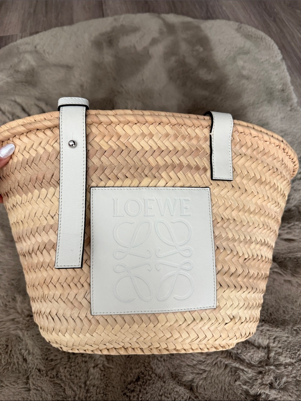 Loewe Natural Straw Tote with White Leather Trim